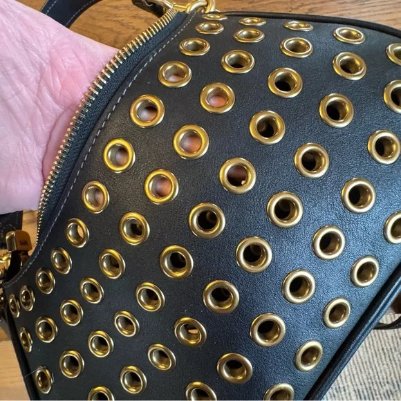 Coach Teri Shoulder Bag CY646 Black Leather Gold Hardware Crossbody  Purse - Picture 9 of 15